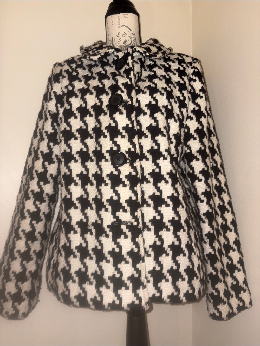Briggs New York Black and White Houndstooth Pea Coat